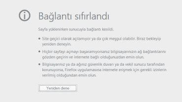 bağlantı sıfırlandı hatası