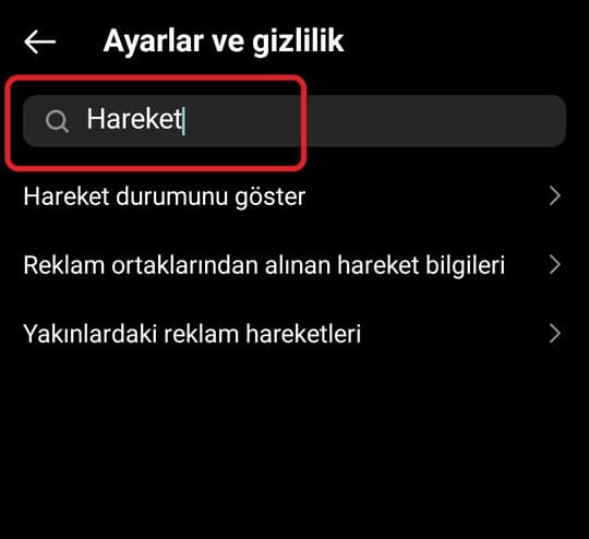 Instagram hareket durumu gözükmüyor