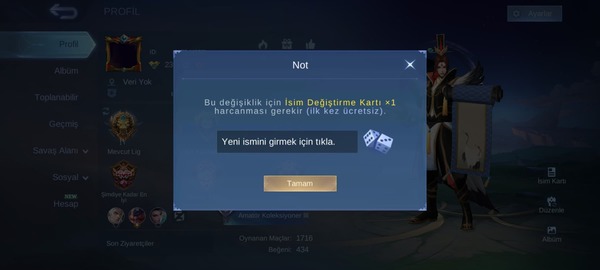 Mobile Legends ücretsiz isim DEĞİŞTİRME