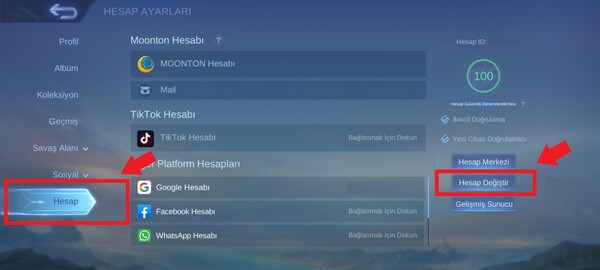 Mobile Legends hesap değiştirme sorunu